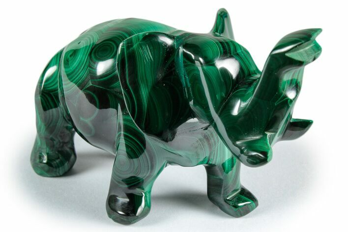 Polished Banded Malachite Elephant Carving - DR Congo #335563